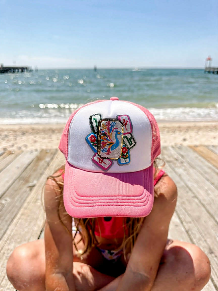 Mahjong Trucker Hat – Pink and Teal | Mahjong is My Favorite Sport, Mahjong & Mimosas, Tile Display | Mahj Glam Club