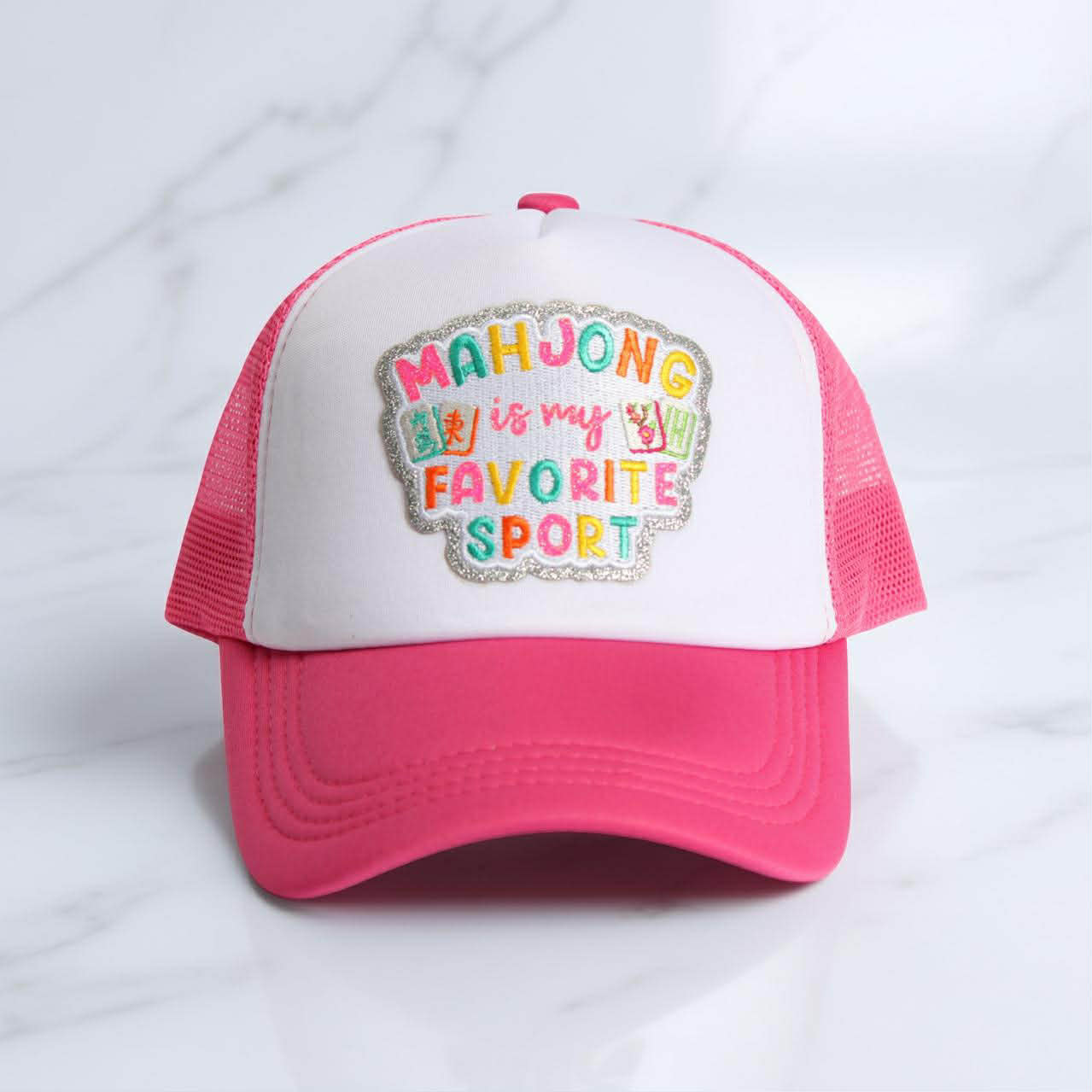 Mahjong Trucker Hat – Pink and Teal | Mahjong is My Favorite Sport, Mahjong & Mimosas, Tile Display | Mahj Glam Club