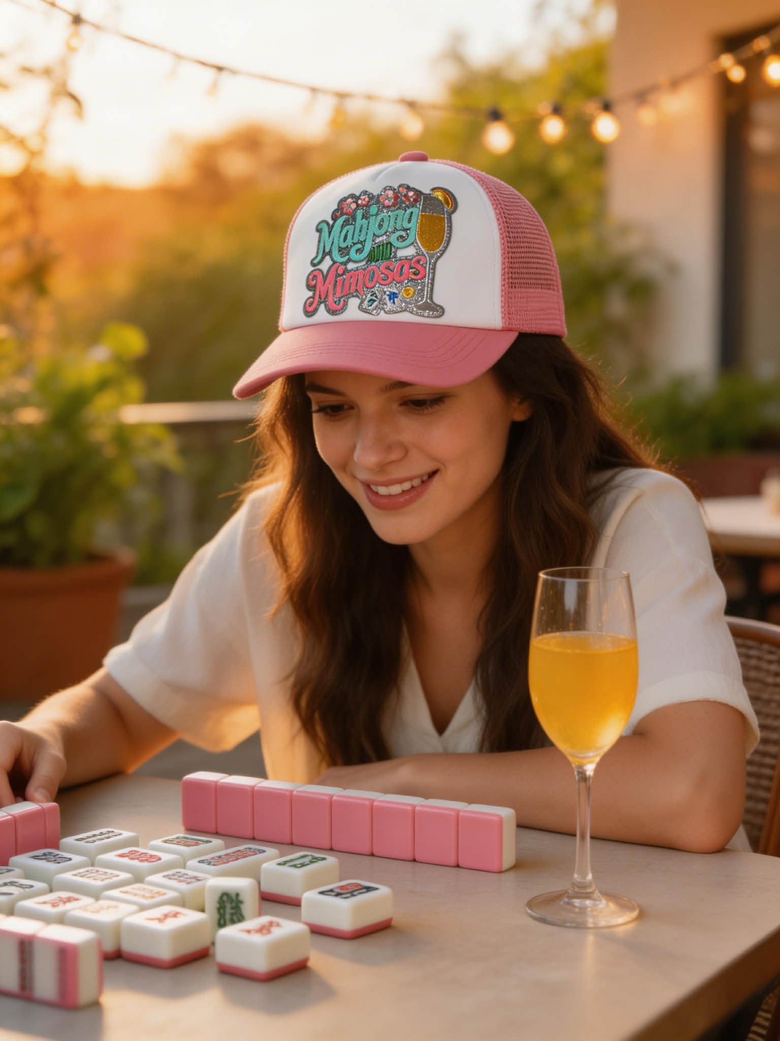 Mahjong Trucker Hat – Pink and Teal | Mahjong is My Favorite Sport, Mahjong & Mimosas, Tile Display | Mahj Glam Club