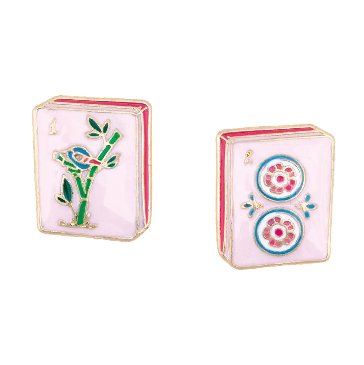 Pink Mahjong Tile Stud Earrings
