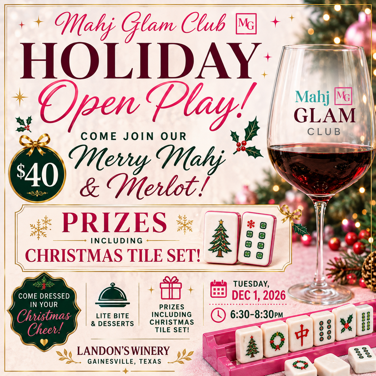 December 1st - Merry Mahj & Merlot Open Play