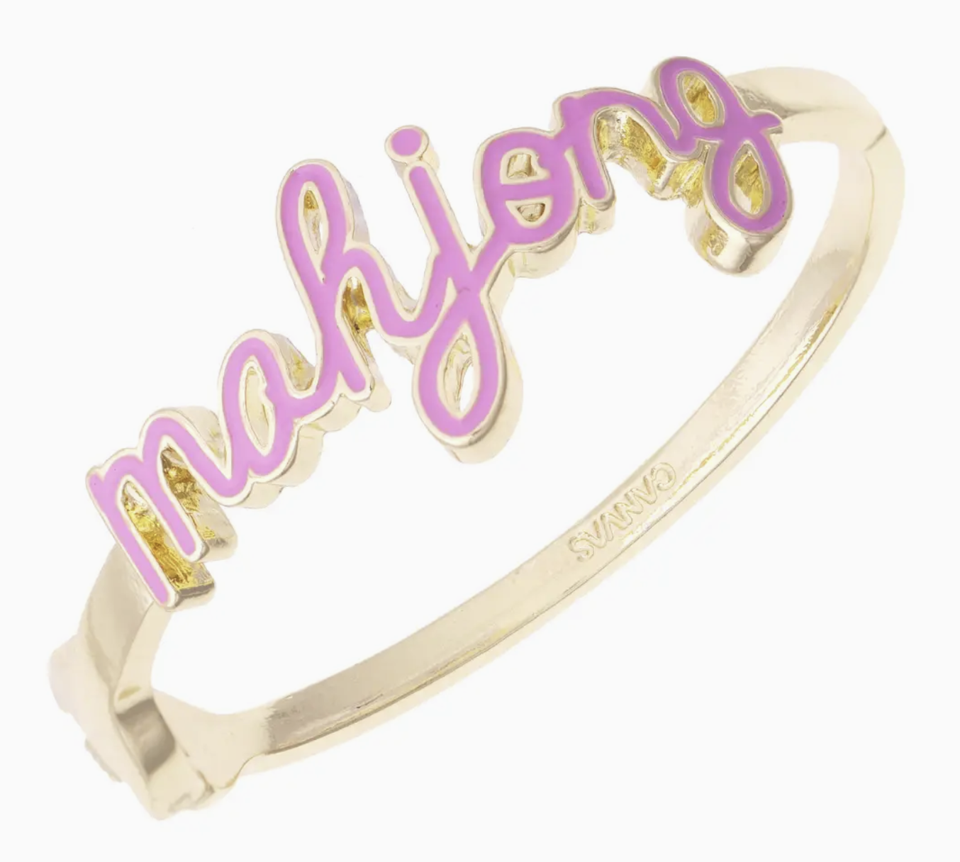Mahjong Cursive Enamel Hinge Bangle in Light Pink