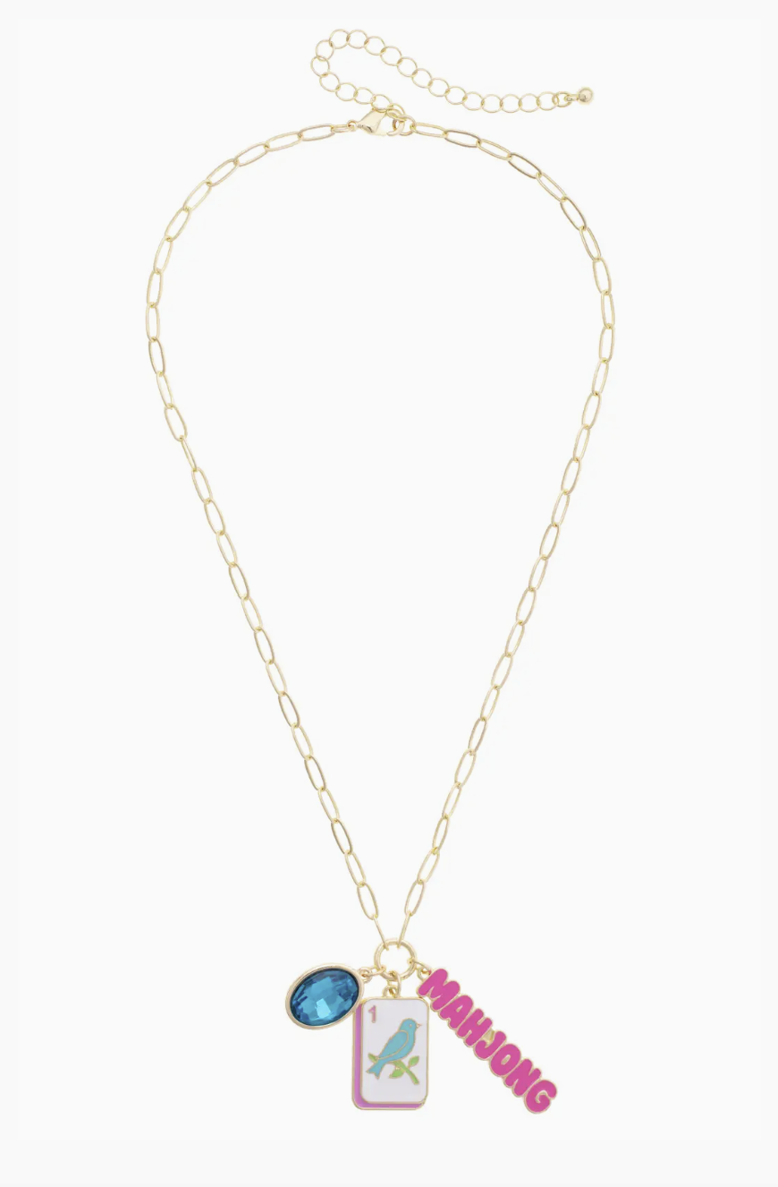 Bird Bam Charm Necklace in Aqua, Light Pink, & Shiny Gold