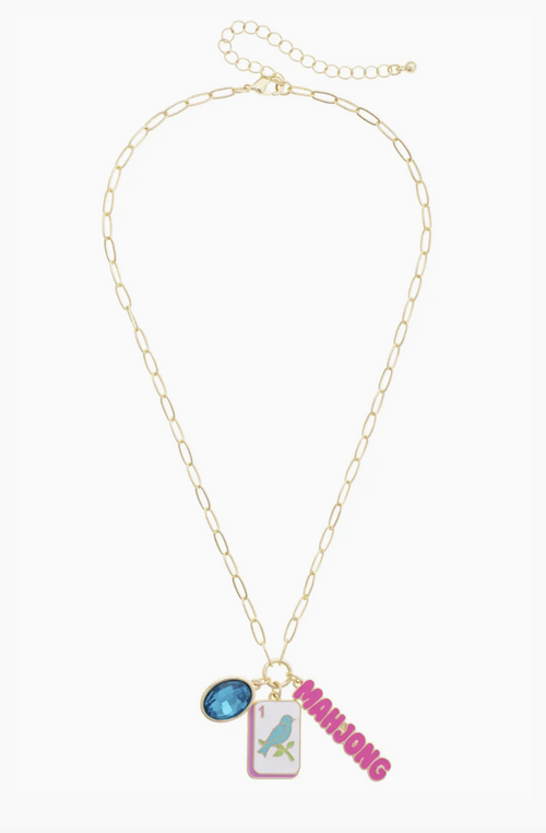 Bird Bam Charm Necklace in Aqua, Light Pink, & Shiny Gold