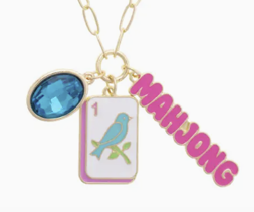 Bird Bam Charm Necklace in Aqua, Light Pink, & Shiny Gold