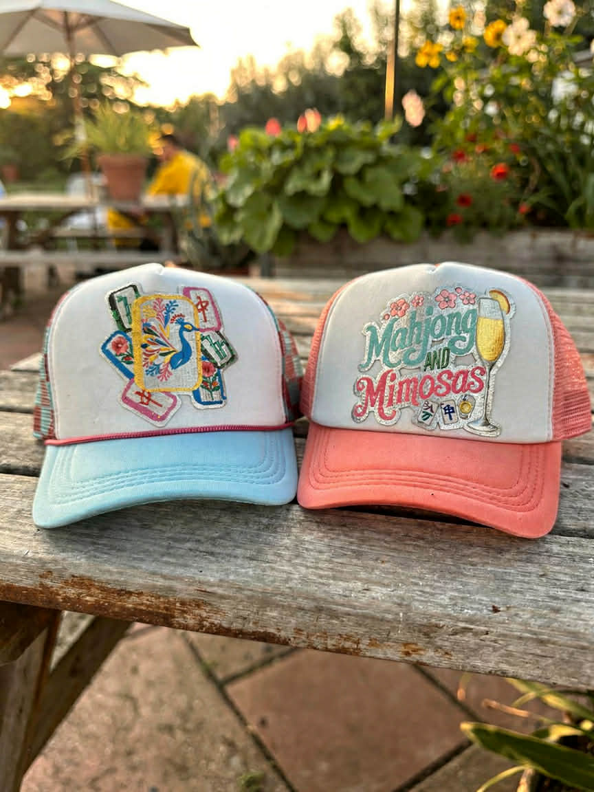 Mahjong Trucker Hat – Pink and Teal | Mahjong is My Favorite Sport, Mahjong & Mimosas, Tile Display | Mahj Glam Club