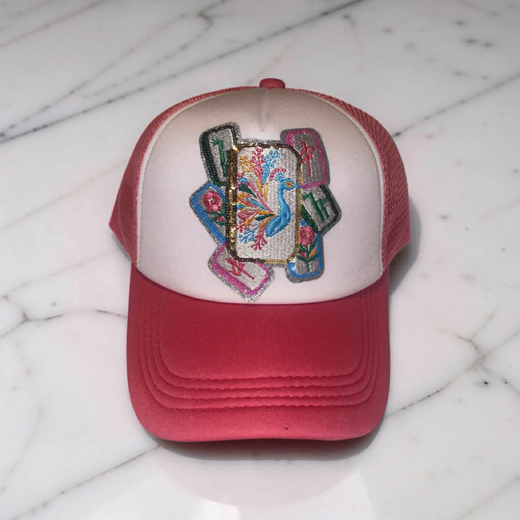Mahjong Trucker Hat – Pink and Teal | Mahjong is My Favorite Sport, Mahjong & Mimosas, Tile Display | Mahj Glam Club