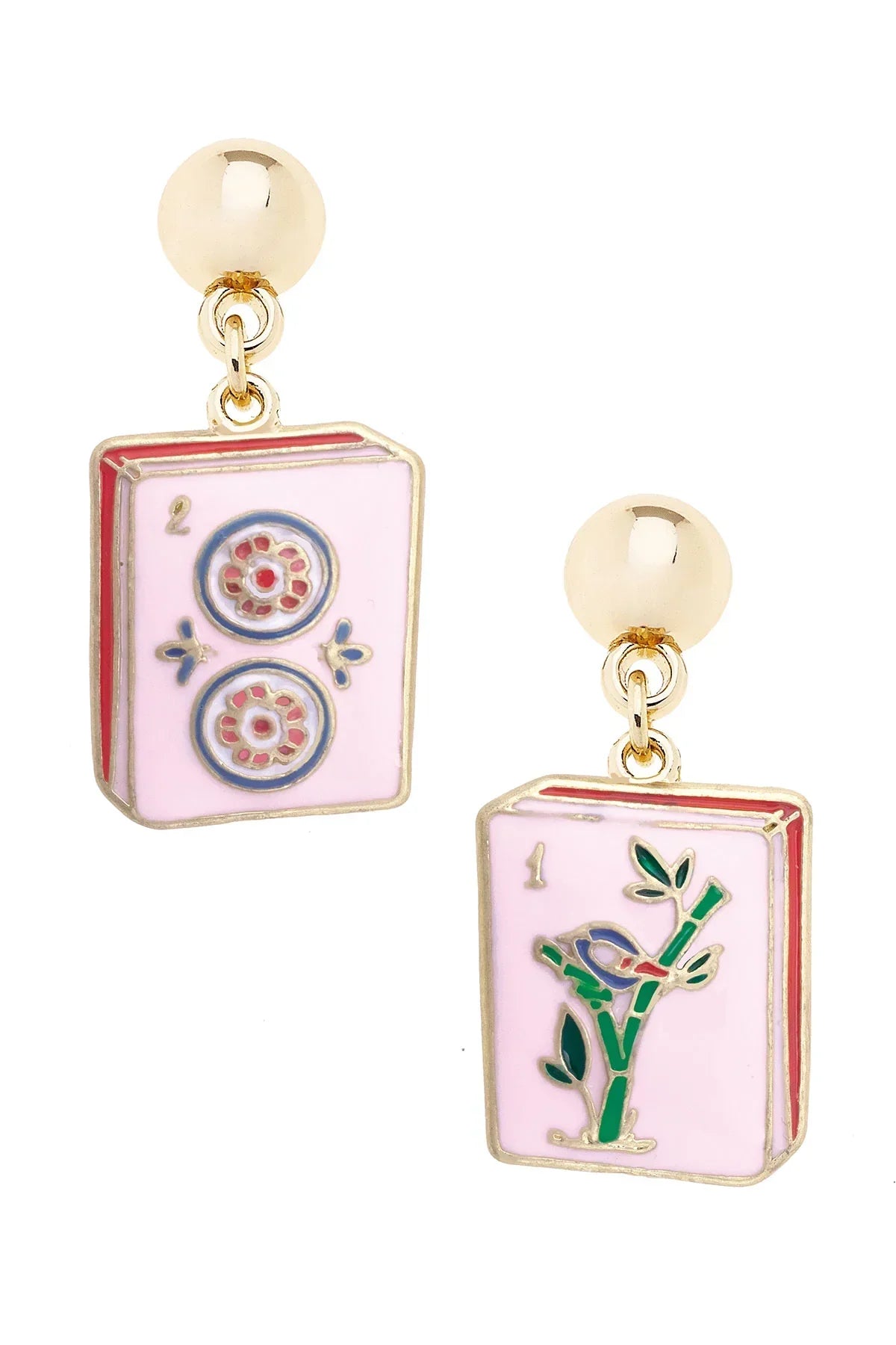 Mahjong Tile Earrings in Light Pink