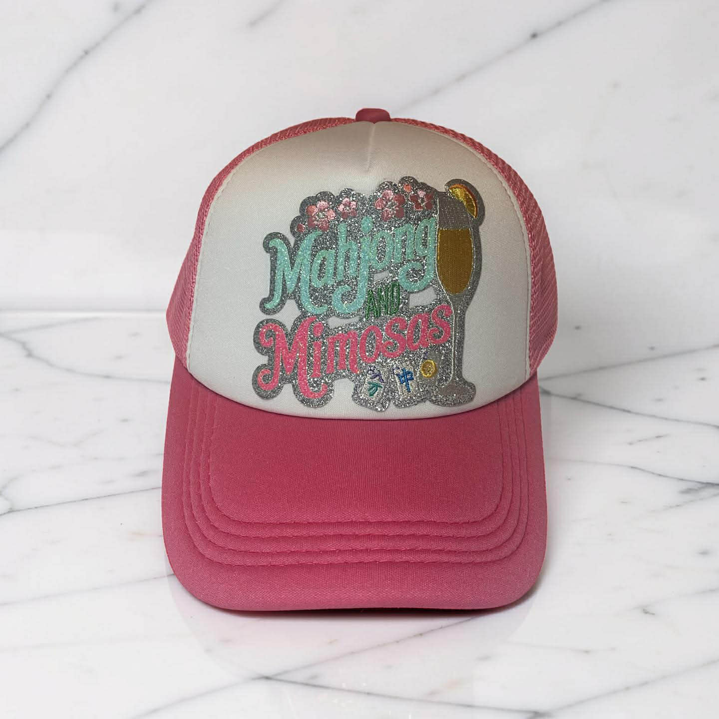 Mahjong Trucker Hat – Pink and Teal | Mahjong is My Favorite Sport, Mahjong & Mimosas, Tile Display | Mahj Glam Club