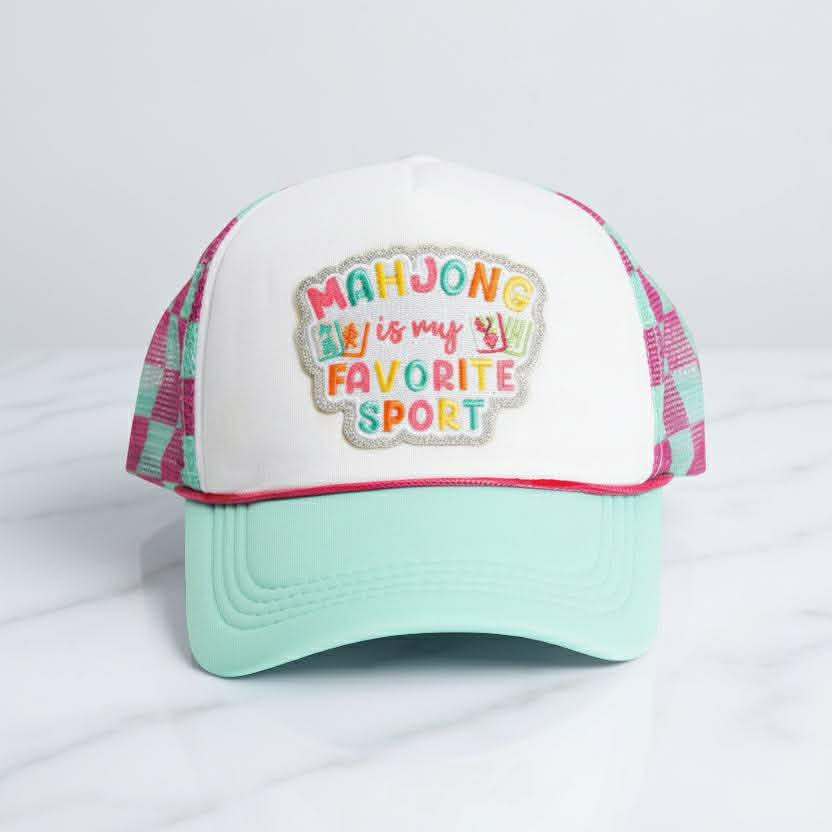 Mahjong Trucker Hat – Pink and Teal | Mahjong is My Favorite Sport, Mahjong & Mimosas, Tile Display | Mahj Glam Club