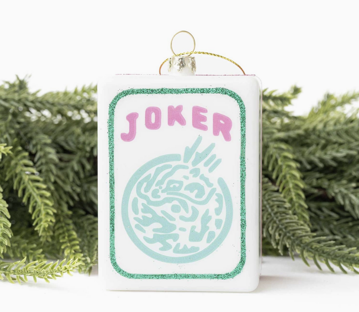 Large Mahjong Joker Tile Glass Christmas Ornament