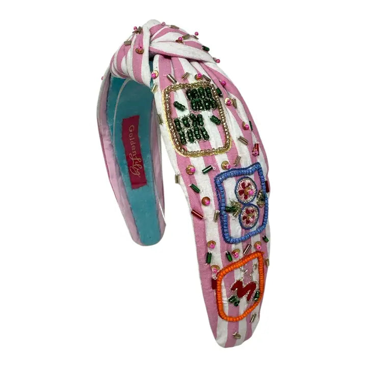 Pink Stripe Mahjong Tile Headband